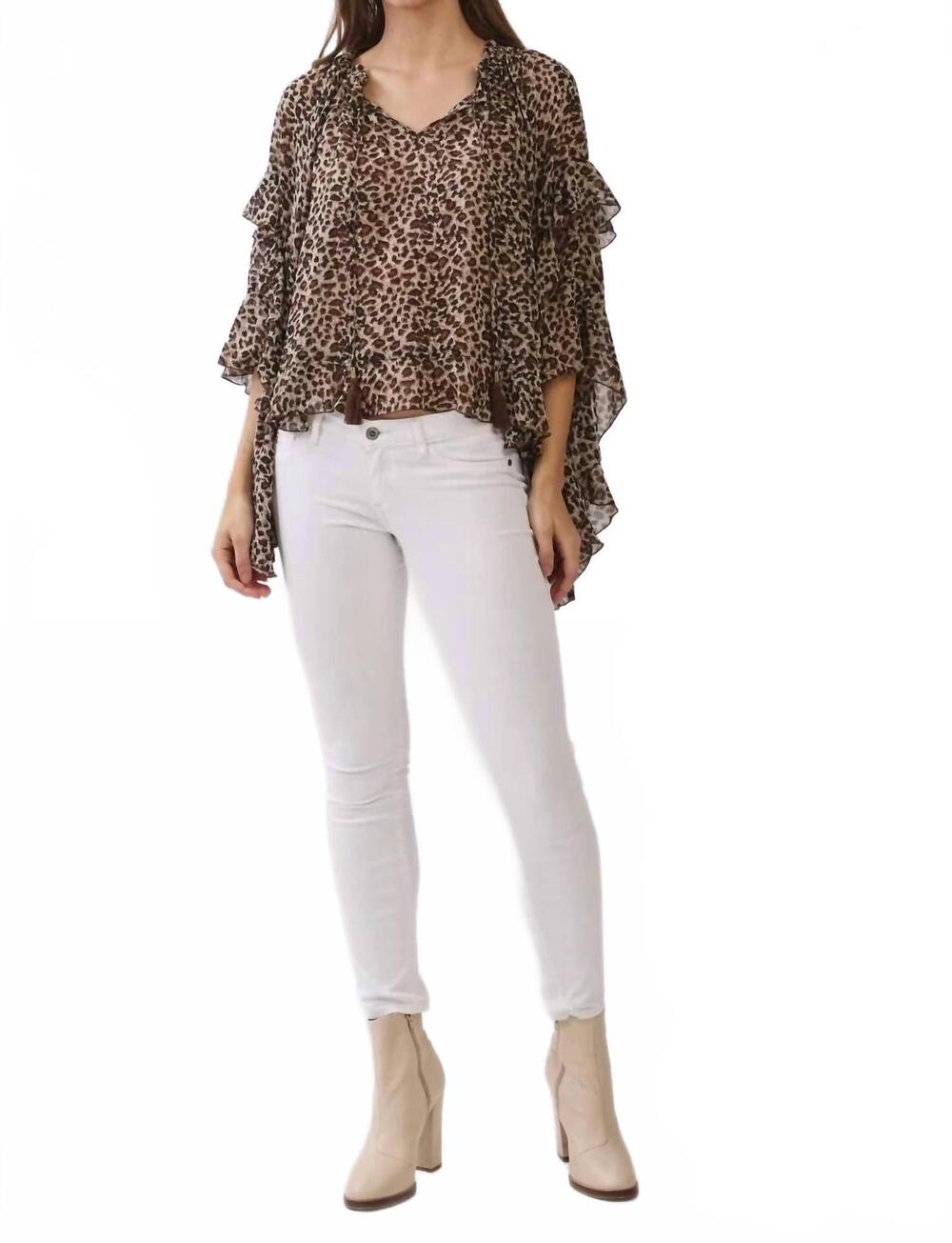 NEW ODDI leopard printed chiffon blouse in brown
